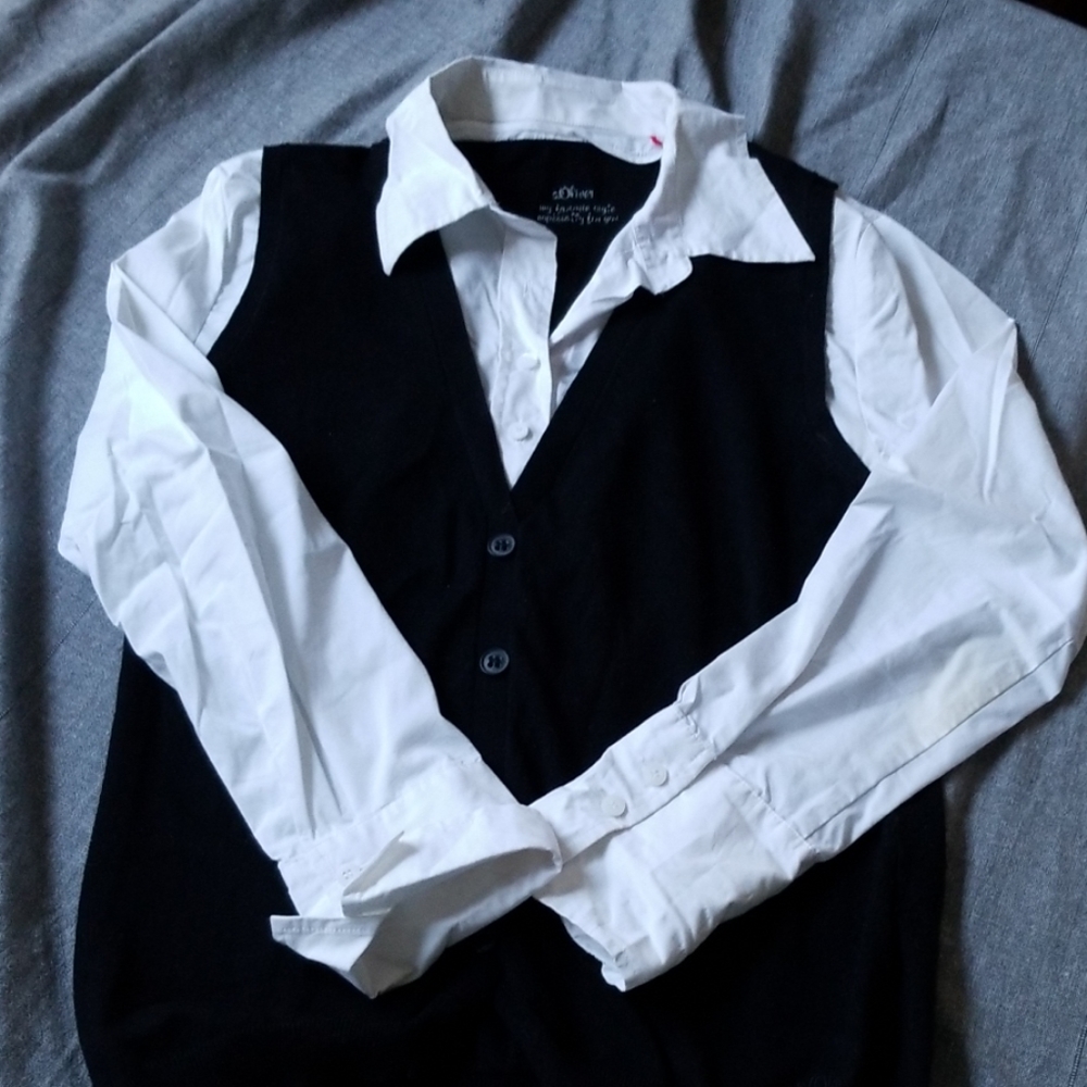 1 piece long sleeve with black vest shirt